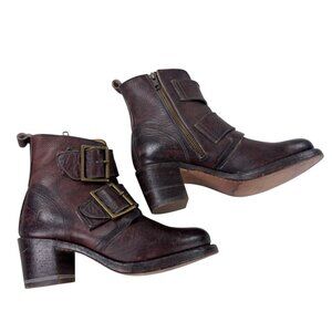 Vintage FRYE Sabrina Double Buckle Ankle Boots 6 M Burnished Brown Made In USA